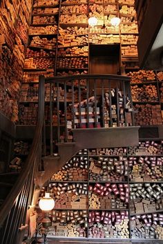 the stairs are covered with stacks of chocolates