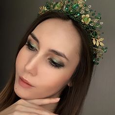 Green crown, Gold green crown, Silver Green crown, Emerald c - Inspire Uplift Crown Emerald, Emerald Crown, Green Wedding Hair, Wedding Headbands, Green Crown, Crown Silver, Crown Gold, Forest Style, Wedding Headband