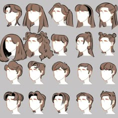 various hairstyles for women with long hair and ponytails on the sides, from top to bottom