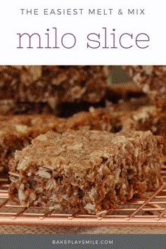 a close up of a piece of cake on a cooling rack with text overlay