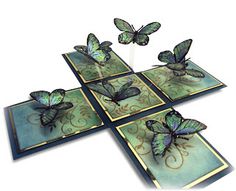 four coasters with butterflies sitting on them