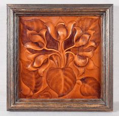 1890s framed ceramic tile with Art Nouveau floral design. I believe it to be of Belgian manufacture. Beautiful orangy glaze with subtle toning, crisp modeling, in great condition. Nicely made old oak frame. Tile size 6 x 6 inches, frame 7 3/8 x 7 3/8 inches. Art Nouveau Floral, Ceramic Tile, Ceramic Tiles, 6 Inches, Art Nouveau, Glaze, Floral Design, Tile, Size 6