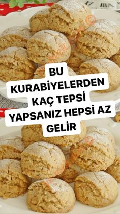 some cookies on a white plate with the words kurablyerden kag tepsi