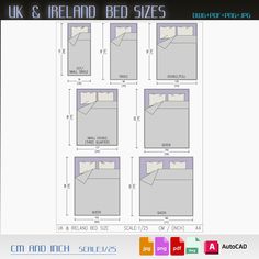 four different sizes of bed sheets with measurements for each one and the same size as shown in