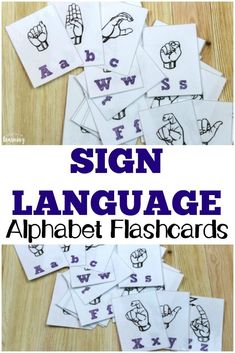 the sign language alphabet flashcards are laid out on top of each other