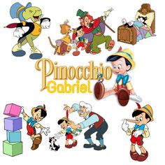 various cartoon characters are grouped together