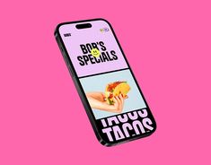 a cell phone with the words bob's specials and tacos on it