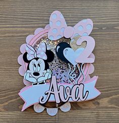 a minnie mouse birthday card with the name ava on it and glitters in the background