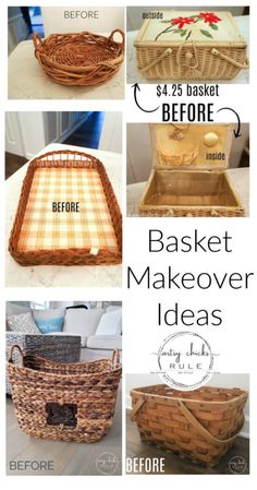 four different baskets that have been made with wicker