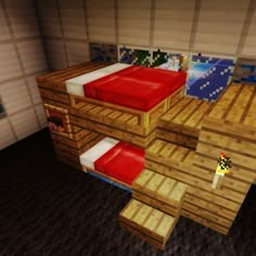 a bed room with two beds on top of it