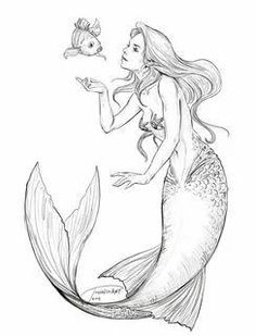 a drawing of a mermaid holding a fish