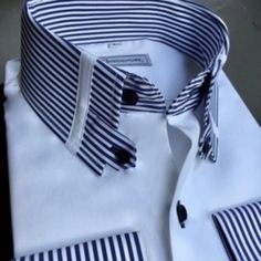 MorCouture Shirts | Morcouture Striped Tab Collar Shirt | Poshmark High Collar Shirts, Stylish Shirts Men, Shirt Collar Styles, Mens Designer Shirts, Shirt Detail, African Men Fashion, Mens Fashion Suits, Stylish Shirt, Collar Designs