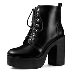 A lace-up decor ankle boot brings a water-resistant finish, it fits you in winter or rainy day. A block heel design allow the toes to move comfortably. Combat Boots; Side Zipper Closure; Chunky Heel; Lace Up Decor; Vamp: PU; Outsole: PU; Heel: PU; Heel Height: 4 1/2 inches, Platform Height: 1 4/7 inches. Size: 7.5. Color: black. Gender: female. Age Group: adult. Pattern: Solid. Heel Combat Boots, Combat Boots Black, Cosplay Clothes, Comfortable Ankle Boots, Womens Combat Boots, Black Combat Boots, Lace Up Combat Boots, Chunky High Heels, Wedge Ankle Boots