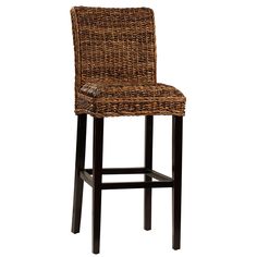 a brown wicker bar stool on a white background