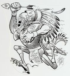 a drawing of a football player running with the ball in his hand and an eagle on his arm