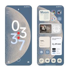 an iphone with the moon and numbers on it's side, as well as other icons