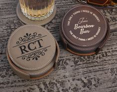 Custom Leather Coaster Set, Set of 6 Leatherette, Customized Round Whiskey Coasters, Coffee Bar Coasters, Anniversary Gifts, Wedding gifts We're a small business to make customised products on Etsy.  You can give this set of coasters as gifts, to friends, to parents, to teachers, to classmates, etc. If you run a bar or coffee house, you can also use them for your shop. It will be more memorable for every visitor coming in. We are looking forward to making such meaningful customised coasters for Leather Coasters Design, Coaster Leather, Leather Drink Coasters, Name Coasters, Personalized Wooden Coasters, Wooden Engraved Wedding Coasters, Leather Coaster, Leather Coaster Set, Bar Coasters