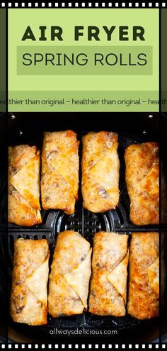 air fryer spring rolls with text overlay