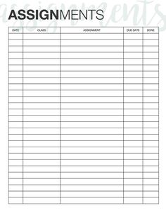 a printable sign up sheet with the words assignments in black and white on it