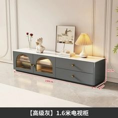 the sideboard has two doors and three drawers