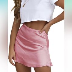 Light Pink Satin-Like Mini Skirt, Never Worn Casual Fitted Skirt By Amazon, Solid Color Amazon Bottoms For Summer, Solid Color Summer Bottoms From Amazon, Amazon Solid Summer Bottoms, Amazon Casual Fitted Skirt, Amazon Casual Mini Skirt Bottoms, Fitted Summer Bottoms By Amazon, Fitted Amazon Bottoms For Spring, Amazon Skirts