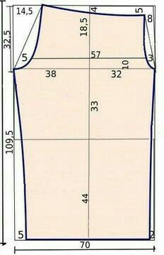 the front and back view of a sewing pattern, with measurements for the top section