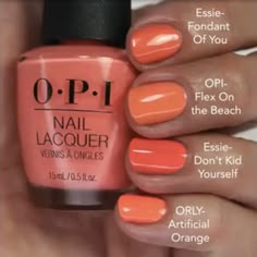 Opi Flex On The Beach, Opi Orange Nail Polish, Coolest Nails, Opi Nail Polish Colors, Good Nails, Opi Colors, Orange Nail Polish, Natural Beauty Treatments