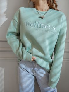 Mint Green Casual Collar Long Sleeve Fabric Slogan Pullovers Embellished Medium Stretch Spring Women Clothing Women Slogan, Drop Shoulder Sweatshirt, Shirt Design Inspiration, Dropped Shoulder Sweatshirt, Embroidery Sweatshirt, Spring Women, Shein Tops, Drawstring Hoodie, Hoodie Dress