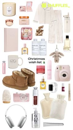 the contents of a christmas wish list are shown in this collage with text that reads,