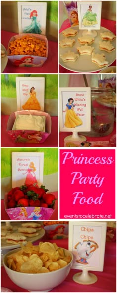 the princess party food is displayed for guests to eat