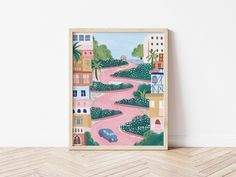 -------------------- DESCRIPTION -------------------- This San Francisco print is a unique gouache-inspired travel illustration featuring iconic SF landmarks like Lombard Street in a unique pink landscape art style. Perfect for anyone who loves San Francisco art, this vibrant city wall art makes an ideal gift for travelers or as a statement San Francisco poster for your home. Add this landmark art to your collection for a fresh take on the city's beauty. This high-quality print is made on premiu Pink San Francisco, San Francisco Illustration, San Francisco Murals, Lombard Street San Francisco, Painted Ladies San Francisco, San Francisco Art Print, Pink Landscape, San Francisco Poster, San Francisco Print