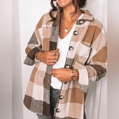 New From My Online Boutique That I Have Closed. Runs Slightly Small. I Normally Wear Medium But Went With A Large Since I Like A Little More Room. Checkered Blouse, Plaid Sleeve, Winter Vest, Woolen Coat, Basic Shirts, Winter Jackets Women, Plaid Jacket, Long Sleeves Jacket, Outfit Casual