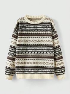 Geo Pattern Drop Shoulder Sweater,Long Sleeve Tops Multicolor Casual  Long Sleeve Fabric Geometric Pullovers Slight Stretch  Women Clothing, size features are:Bust: ,Length: ,Sleeve Length: Geo Pattern, Grandpa Sweater, Women Sweaters, Drop Shoulder Sweaters, Sweater Material, Knitting Women Sweater, Inspiration Mode, Casual Sweaters, Dream Clothes