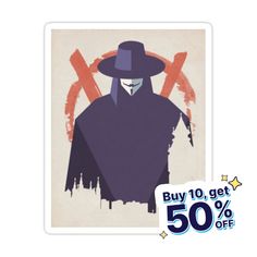 a sticker with an image of a man in a top hat and cape on it