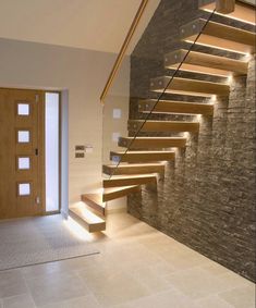 the stairs are made of wood and stone