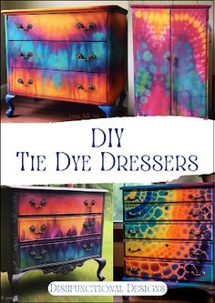 an old dresser painted with tie - dyed dyes and the words diy the dye dresser