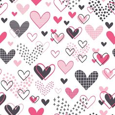 many hearts are arranged in the shape of stars and dots on a white background with pink, black and gray colors