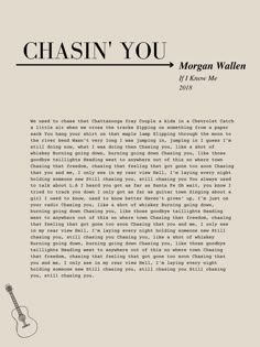 the cover for chasing you by morgan wallen, featuring an image of a guitar