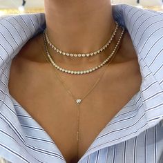 Our Two-Stone Diamonds By The Yard Lariat Necklace is insanely gorgeous! This trendy design is perfect for layering, as it pairs exquisitely with nearly any other necklace style. Metal: 14k White Gold / 14k Yellow Gold / 14k Rose Gold 2 Round Brilliant Cut Natural Diamonds: Approx. 0.18 ctw G/H Color and SI1-2 Clarity Diamonds Length: 21 inches Closure: Lobster Clasp Looking for a different length? Please email us. Diamonds By The Yard, Diamond Tennis Necklace, Collar Chain, Heart Necklace Diamond, Diamond Choker, Mens Engagement, Bridal Bands, Tennis Necklace, Band Bracelet