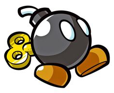 a black and yellow cartoon bomb with two keys