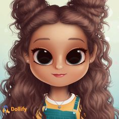 a digital painting of a girl with big eyes and curly hair, wearing a red top