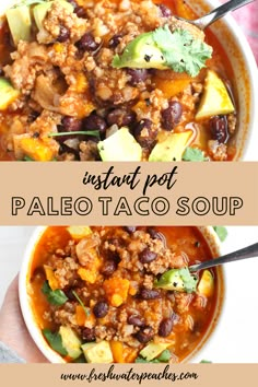 instant pot paleo taco soup with avocado and black beans