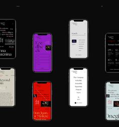 six different cell phones are shown in this image, all displaying the same colors and font