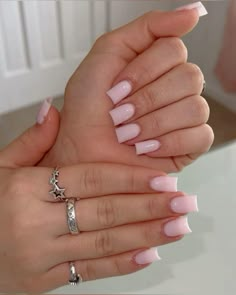 Shortie Nail Ideas, Square Acrylics, Milky Nails, Acrylic Toe Nails, Pink Gel, French Tip Acrylic Nails