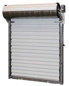 an overhead garage door with roller shutters on the side and bottom bars attached to it