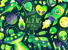 an alien themed birthday party poster