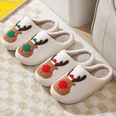 Cozy Comfort Reindeer Embroidered Slippers Experience the joy of winter in our Cozy Comfy Reindeer Embroidered Slides. Not only will your paws stay nice and warm, but the cheerful style of these slippers will surely bring smiles. Constructed with comforting plush fabric, each step you take will feel like an embrace. Get yours today! Stylish And Playful Holiday Attire Create a cozy atmosphere at home with these Slides. Embroidered with an awesome design, elevate your winter wardrobe with a dash o Reindeer Slippers, Hippie Shoes, Embroidered Slippers, Christmas Slippers, Rudolph The Red Nosed Reindeer, Reindeer Face, Christmas Shoes, Bedroom Slippers, Winter Slippers