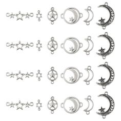 PRICES MAY VARY. 【Package Included】--Total 36pcs star & moon pendants link in 6 styles, 6pcs/style. Exquisite appearance can highlight your jewelry. Size--about 8.7~25mm long, 5.5~25mm wide, 1~2mm thick, hole: 0.9~2mm. 【Material】--Made of quality zinc alloy with well-polished surface, durable and reliable, not easy to deform or fade, can be applied for a long time. 【Lucky Celestial Jewelry】--These dainty charms connector are designed in hollow moon & star shapes, elegant and unique, symbolizing luck and happiness, which can bring whimsical effect to your projects. Perfect for making lucky bracelet, necklace, wrist chain, anklet, earring, key chain or other hang ornaments. 【DIY Fun】-- Each of the charm comes with two hanging holes on both sides, allowing you to through the cord, chain, hook Hollow Moon, Wrist Chain, Lucky Bracelet, Heart Pendants, Silver Feather, Jewelry Making Charms, Celestial Jewelry, Jewelry Charms, Making Crafts