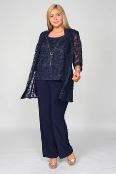 This modest mother of the bride pant suit features a sleeveless round neckline with embroidered soutache mesh with jersey knit trim and 3/4 sleeve matching jacket. Perfect for any special occasion.   Available in Plus Size  and Petite Size  Fabric : Jersey, Poly SpandexLength : LongSleeve Style : Sleeveless with Matchi Mother Of The Bride Trousers, Bride Pant Suit, Mother Of The Bride Jackets, Bride Suit, Bride Jacket, Backless Dress Short, Mother Of Bride Outfits, Green Homecoming Dresses, Colorful Dresses Formal