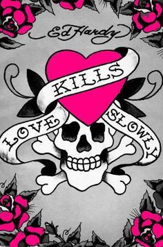 an old school tattoo design with roses and skulls on the side, says love never forgets